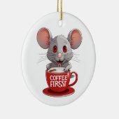 Adorable Caffeine Mouse in Red Mug セラミックオーナメント (右)