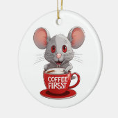 Adorable Caffeine Mouse in Red Mug セラミックオーナメント (左)