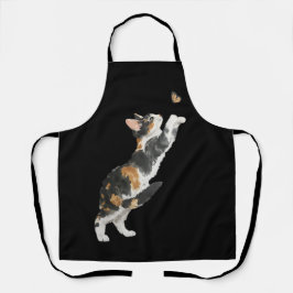 Adorable Calico Cat & Butterfly Watercolor エプロン