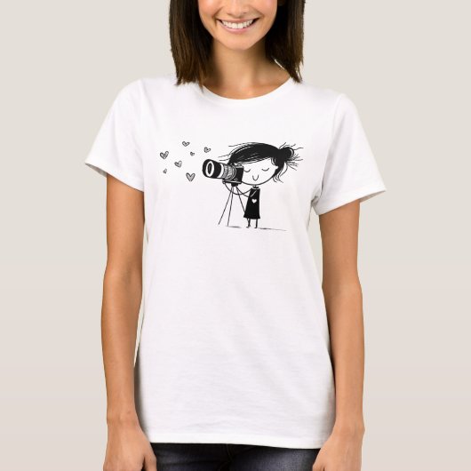 Adorable Camera Girl with Hearts Funny Photography Tシャツ (正面)