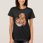 Adorable Capybara Eating Ramen Noodles Kawaii Desi Tシャツ (正面)