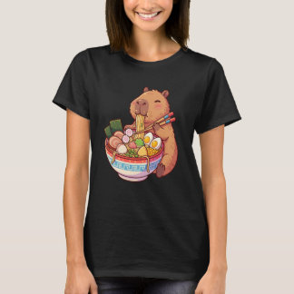 Adorable Capybara Eating Ramen Noodles Kawaii Desi Tシャツ