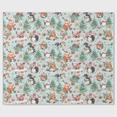 Adorable Cartoon Animals Christmas ラッピングペーパー (フラット)