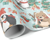 Adorable Cartoon Animals Christmas ラッピングペーパー (ロールコーナー)