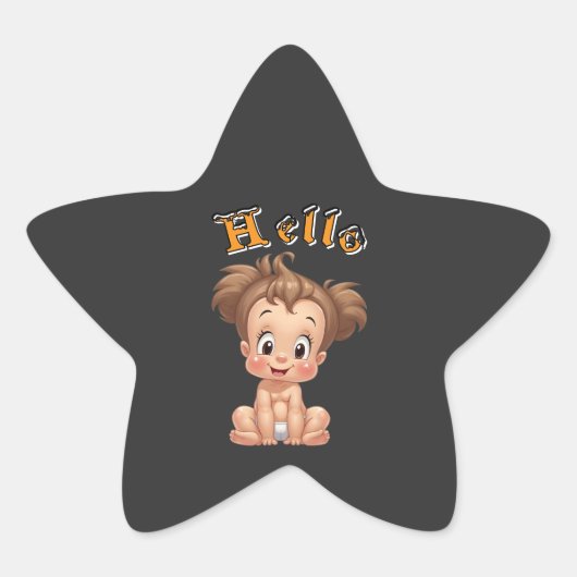 Adorable Cartoon Baby Sitting Cheerfully with Cute 星シール (正面)