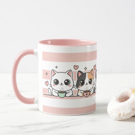 Adorable Cartoon Cat Coffee Lovers Cup マグカップ (ドーナツ)