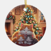 Adorable Cartoon Cat Family Christmas Tree  セラミックオーナメント (正面)
