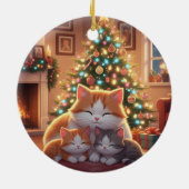 Adorable Cartoon Cat Family Christmas Tree  セラミックオーナメント (裏面)
