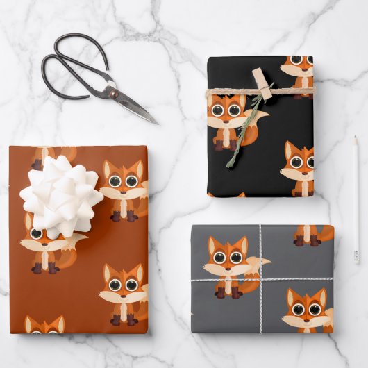 Adorable Cartoon Fox Gift ラッピングペーパーシート (正面)
