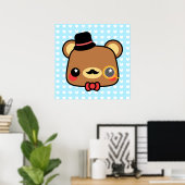 Adorable Cartoon Kawaii Bear Mustache Poster ポスター (ホームオフィス)