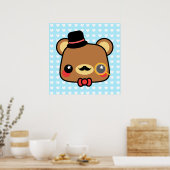 Adorable Cartoon Kawaii Bear Mustache Poster ポスター (キッチン)