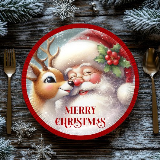 Adorable Cartoon Kids Christmas Party Plates ペーパープレート