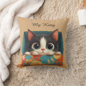 Adorable Cartoon Kitten With Big Eyes クッション (ブランケット)