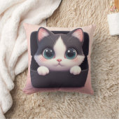 Adorable Cartoon Kitten With Big Eyes クッション (ブランケット)
