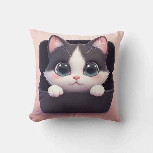 Adorable Cartoon Kitten With Big Eyes クッション (正面)