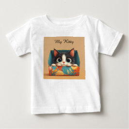 Adorable Cartoon Kitten With Big Eyes ベビーTシャツ