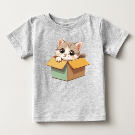 Adorable Cartoon Kitten With Big Eyes ベビーTシャツ (正面)