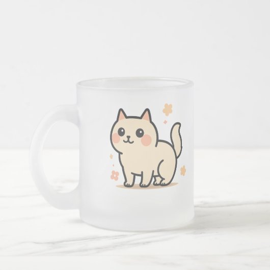  Adorable Cartoon Kitty Gift for Cat Lovers フロストグラスマグカップ (左)