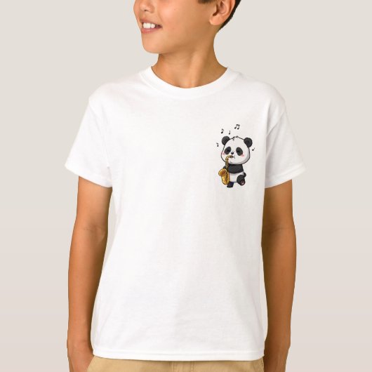 Adorable Cartoon Panda Playing Golden Saxophone Tシャツ (正面)