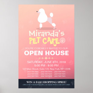 Adorable Cartoon Poodle Dog Pet Shop Open House ポスター