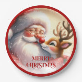 Adorable Cartoon Santa Rudolph Christmas Plates ペーパープレート (正面)