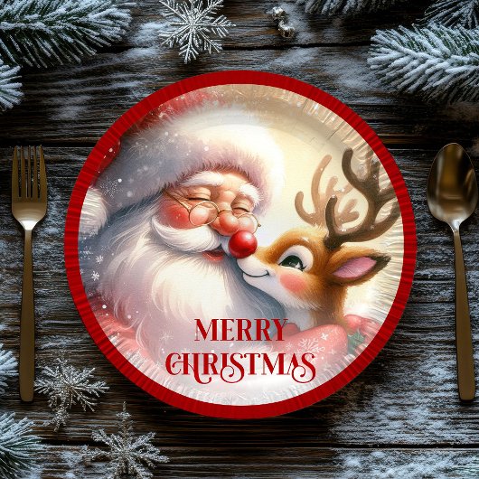 Adorable Cartoon Santa Rudolph Christmas Plates ペーパープレート