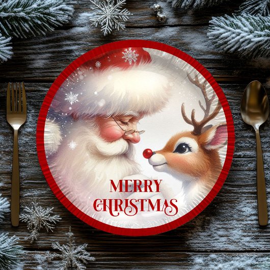 Adorable Cartoon Santa Rudolph Christmas Plates ペーパープレート
