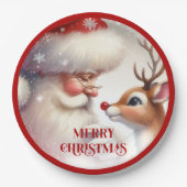 Adorable Cartoon Santa Rudolph Christmas Plates ペーパープレート (正面)