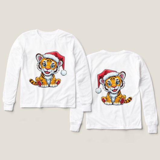Adorable Cartoon Tiger Cub Wearing a Santa Hat (デザイン 正面＆背面)