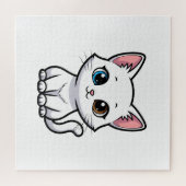 Adorable Cartoon White Cat ジグソーパズル (横)