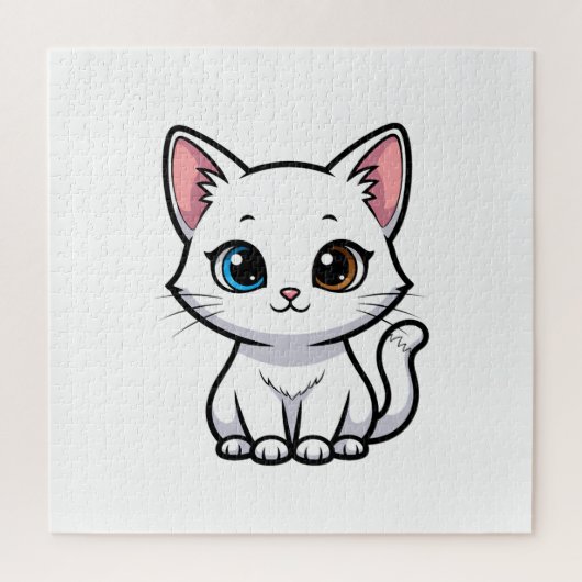 Adorable Cartoon White Cat ジグソーパズル (縦)