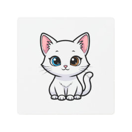 Adorable Cartoon White Cat メタルプリント
