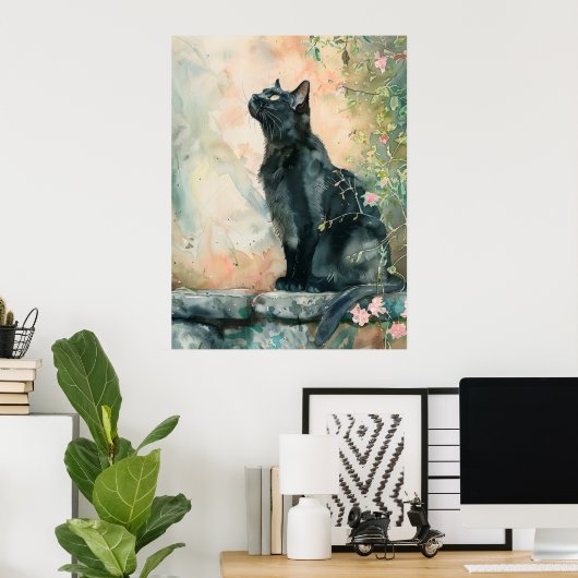 ADORABLE CAT WATERCOLOR ILLUSTRATION ポスター (ホームオフィス)