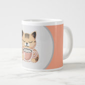 Adorable Cat with Coffee Mug | Cozy Cat Lover Gift ジャンボコーヒーマグカップ (正面右)