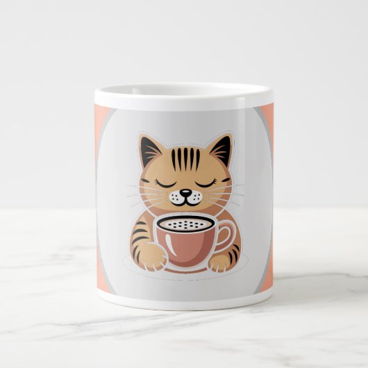 Adorable Cat with Coffee Mug | Cozy Cat Lover Gift ジャンボコーヒーマグカップ (正面)