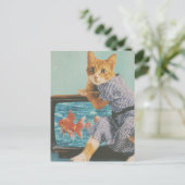 Adorable Cat With Goldfish on TV Retro Collage ポストカード (スタンド正面)