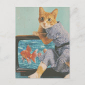 Adorable Cat With Goldfish on TV Retro Collage ポストカード (正面)