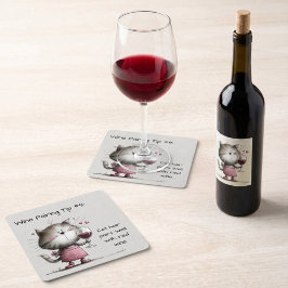 Adorable Cat With Wine Coaster スクエアペーパーコースター