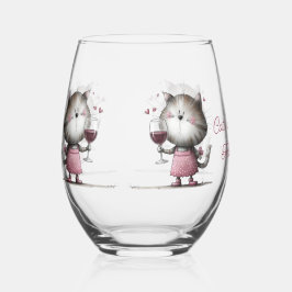 Adorable Cat with Wine Glass Drinkware  ステムなしワイングラス