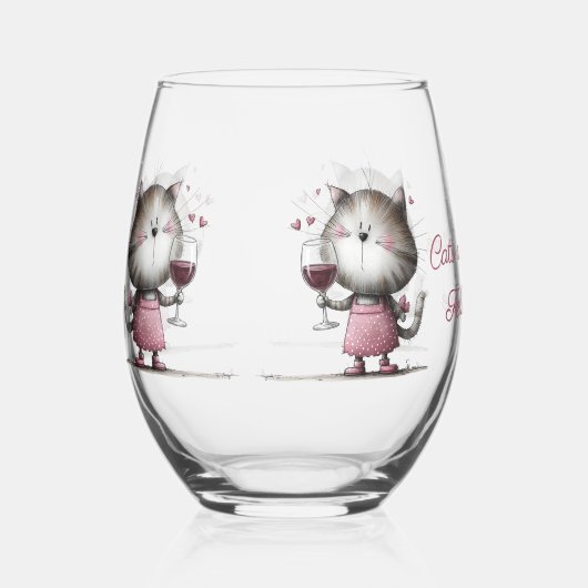 Adorable Cat with Wine Glass Drinkware  ステムなしワイングラス (正面)