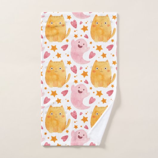 Adorable Cats and Ghosts Pattern  バスタオルセット (ハンドタオル)