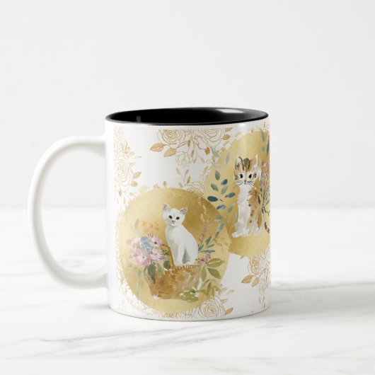 Adorable Cats Mug Gold White Watercolor ツートーンマグカップ (左)