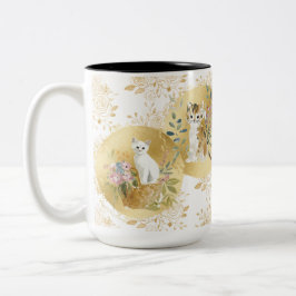Adorable Cats Mug Gold White Watercolor 15 oz ツートーンマグカップ