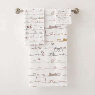 Adorable Cats Peeking Over Hearts  バスタオルセット