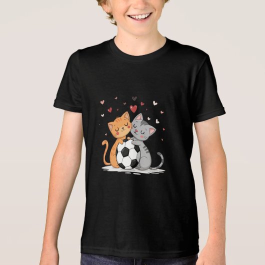 Adorable Cats with Soccer Ball on Valentines Day トライブレンドＴシャツ (正面)