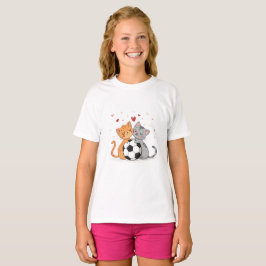 Adorable Cats with Soccer Ball on Valentines Day Tシャツ
