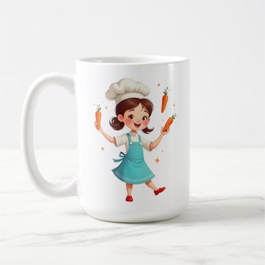 Adorable Chef Girl Mug with Carrots Design コーヒーマグカップ (左)