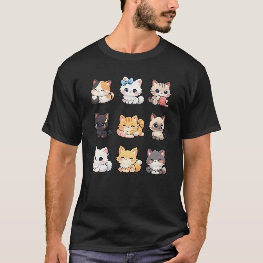 Adorable Chibi Kitten Collection T-Shirt Cute Cat Tシャツ (正面)