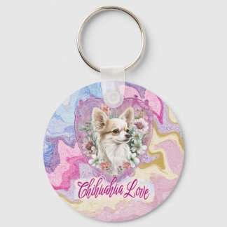 Adorable Chihuahua with flowers pink theme   キーホルダー