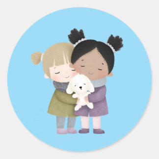 Adorable Children Hugging Sticker  ラウンドシール